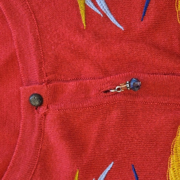 Soft Surroundings Embroidered Bird Charm Button Up Cardigan Pink Red Size Small - Picture 8 of 10